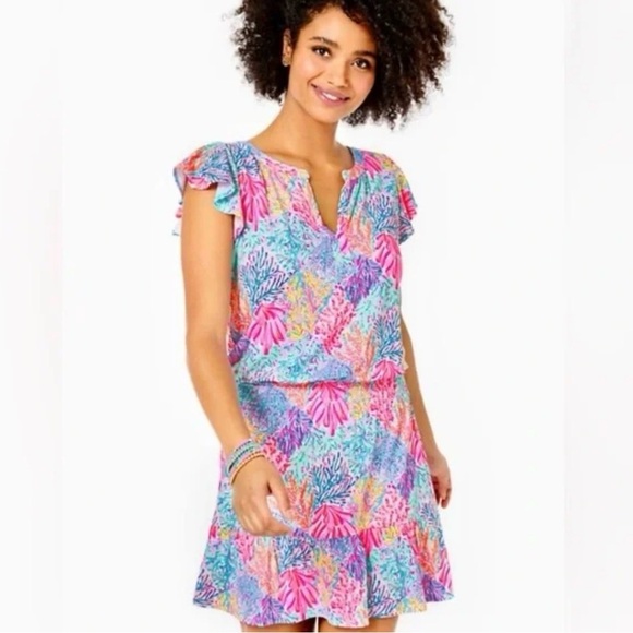 Lilly Pulitzer Pants - Lilly Pulitzer Ravi Romper Splashdance Flutter Sleeves Back Keyhole Skort — M